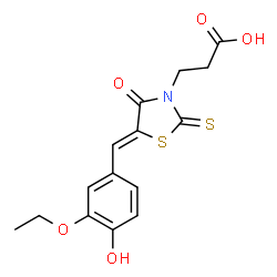 ChemSpider 2D Image | 3-[(5Z)-5-(3-Ethoxy-4-hydroxybenzylidene)-4-oxo-2-thioxo-1,3-thiazolidin-3-yl]propanoic acid | C15H15NO5S2