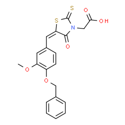 ChemSpider 2D Image | {(5E)-5-[4-(Benzyloxy)-3-methoxybenzylidene]-4-oxo-2-thioxo-1,3-thiazolidin-3-yl}acetic acid | C20H17NO5S2