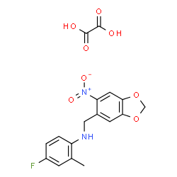 ChemSpider 2D Image | 4-Fluoro-2-methyl-N-[(6-nitro-1,3-benzodioxol-5-yl)methyl]aniline ethanedioate (1:1) | C17H15FN2O8