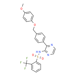 ChemSpider 2D Image | N-(3-{4-[(4-Methoxyphenoxy)methyl]phenyl}-2-pyrazinyl)-2-(trifluoromethyl)benzenesulfonamide | C25H20F3N3O4S