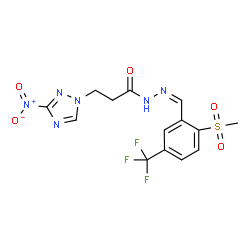ChemSpider 2D Image | N'-{(Z)-[2-(Methylsulfonyl)-5-(trifluoromethyl)phenyl]methylene}-3-(3-nitro-1H-1,2,4-triazol-1-yl)propanehydrazide | C14H13F3N6O5S