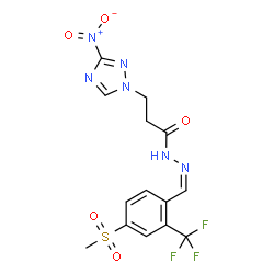 ChemSpider 2D Image | N'-{(Z)-[4-(Methylsulfonyl)-2-(trifluoromethyl)phenyl]methylene}-3-(3-nitro-1H-1,2,4-triazol-1-yl)propanehydrazide | C14H13F3N6O5S