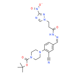 ChemSpider 2D Image | 2-Methyl-2-propanyl 4-{2-cyano-4-[(Z)-{[3-(3-nitro-1H-1,2,4-triazol-1-yl)propanoyl]hydrazono}methyl]phenyl}-1-piperazinecarboxylate | C22H27N9O5