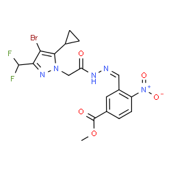 ChemSpider 2D Image | Methyl 3-[(Z)-({[4-bromo-5-cyclopropyl-3-(difluoromethyl)-1H-pyrazol-1-yl]acetyl}hydrazono)methyl]-4-nitrobenzoate | C18H16BrF2N5O5