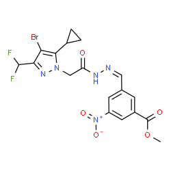 ChemSpider 2D Image | Methyl 3-[(Z)-({[4-bromo-5-cyclopropyl-3-(difluoromethyl)-1H-pyrazol-1-yl]acetyl}hydrazono)methyl]-5-nitrobenzoate | C18H16BrF2N5O5