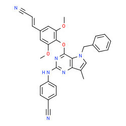 ChemSpider 2D Image | 4-[(5-Benzyl-4-{4-[(E)-2-cyanovinyl]-2,6-dimethoxyphenoxy}-7-methyl-5H-pyrrolo[3,2-d]pyrimidin-2-yl)amino]benzonitrile | C32H26N6O3