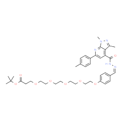 ChemSpider 2D Image | 2-Methyl-2-propanyl 1-{4-[(Z)-({[1,3-dimethyl-6-(4-methylphenyl)-1H-pyrazolo[3,4-b]pyridin-4-yl]carbonyl}hydrazono)methyl]phenoxy}-3,6,9,12-tetraoxapentadecan-15-oate | C38H49N5O8