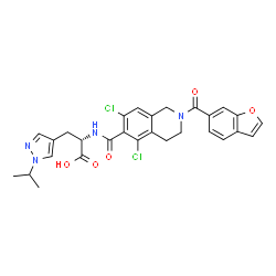ChemSpider 2D Image | N-{[2-(1-Benzofuran-6-ylcarbonyl)-5,7-dichloro-1,2,3,4-tetrahydro-6-isoquinolinyl]carbonyl}-3-(1-isopropyl-1H-pyrazol-4-yl)-L-alanine | C28H26Cl2N4O5