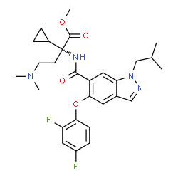 ChemSpider 2D Image | Methyl (2R)-2-cyclopropyl-2-({[5-(2,4-difluorophenoxy)-1-isobutyl-1H-indazol-6-yl]carbonyl}amino)-4-(dimethylamino)butanoate | C28H34F2N4O4