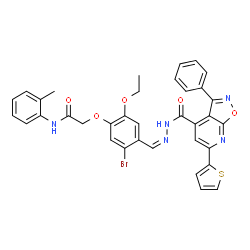 ChemSpider 2D Image | 2-{5-Bromo-2-ethoxy-4-[(Z)-({[3-phenyl-6-(2-thienyl)[1,2]oxazolo[5,4-b]pyridin-4-yl]carbonyl}hydrazono)methyl]phenoxy}-N-(2-methylphenyl)acetamide | C35H28BrN5O5S