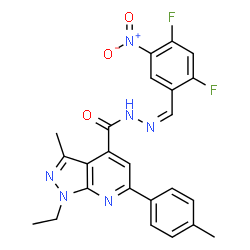 ChemSpider 2D Image | N'-[(Z)-(2,4-Difluoro-5-nitrophenyl)methylene]-1-ethyl-3-methyl-6-(4-methylphenyl)-1H-pyrazolo[3,4-b]pyridine-4-carbohydrazide | C24H20F2N6O3