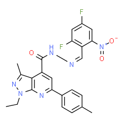 ChemSpider 2D Image | N'-[(Z)-(2,4-Difluoro-6-nitrophenyl)methylene]-1-ethyl-3-methyl-6-(4-methylphenyl)-1H-pyrazolo[3,4-b]pyridine-4-carbohydrazide | C24H20F2N6O3