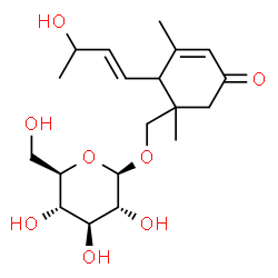 ChemSpider 2D Image | {2-[(1E)-3-Hydroxy-1-buten-1-yl]-1,3-dimethyl-5-oxo-3-cyclohexen-1-yl}methyl beta-D-glucopyranoside | C19H30O8