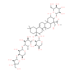 ChemSpider 2D Image | 3-O-[(2S,3R)-3,4-Dihydroxy-4-(hydroxymethyl)tetrahydro-2-furanyl]-beta-D-ribopyranosyl-(1->4)-6-deoxy-beta-D-gulopyranosyl-(1->2)-1-O-[3-(beta-D-glucopyranosyloxy)-2,16,23-trihydroxy-24-methoxy-24,28-
dioxoolean-12-en-28-yl]-beta-D-ribopyranose | C58H92O29