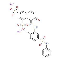 ChemSpider 2D Image | Disodium (8Z)-8-{[2-methyl-5-(phenylsulfamoyl)phenyl]hydrazono}-7-oxo-7,8-dihydro-1,3-naphthalenedisulfonate | C23H17N3Na2O9S3