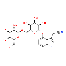 ChemSpider 2D Image | (4-{[6-O-(beta-D-Allopyranosyl)-beta-D-allopyranosyl]oxy}-1H-indol-3-yl)acetonitrile | C22H28N2O11