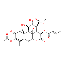 ChemSpider 2D Image | Methyl (11beta,12alpha,13beta,15beta)-3-acetoxy-11,12-dihydroxy-15-[(3-methyl-2-butenoyl)oxy]-2,16-dioxo-13,20-epoxypicras-3-en-21-oate | C28H34O12