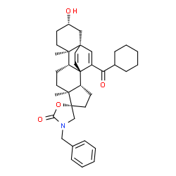 ChemSpider 2D Image | (1'S,2'S,5S,6'S,9'R,10'R,13'S,15'R)-3-Benzyl-17'-(cyclohexylcarbonyl)-13'-hydroxy-6',10'-dimethyl-2H-spiro[1,3-oxazolidine-5,5'-pentacyclo[13.2.2.0~1,9~.0~2,6~.0~10,15~]nonadeca[16,18]dien]-2-one | C37H47NO4