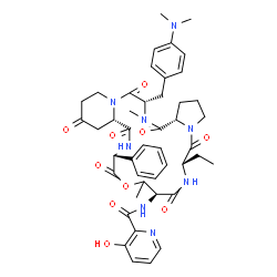 ChemSpider 2D Image | N-{(6S,9S,13R,15aS,22S,24aS)-22-[4-(Dimethylamino)benzyl]-6-ethyl-10,23-dimethyl-5,8,12,15,17,21,24-heptaoxo-13-phenyldocosahydro-12H-pyrido[2,1-f]pyrrolo[2,1-l][1,4,7,10,13,16]oxapentaazacyclononadec
in-9-yl}-3-hydroxy-2-pyridinecarboxamide | C45H54N8O10