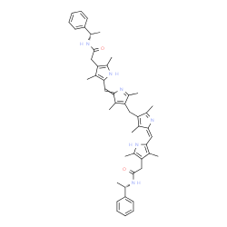 ChemSpider 2D Image | 2-{5-[(E)-{4-[(2-{[3,5-Dimethyl-4-(2-oxo-2-{[(1S)-1-phenylethyl]amino}ethyl)-1H-pyrrol-2-yl]methylene}-3,5-dimethyl-2H-pyrrol-4-yl)methyl]-3,5-dimethyl-2H-pyrrol-2-ylidene}methyl]-2,4-dimethyl-1H-pyrr
ol-3-yl}-N-[(1S)-1-phenylethyl]acetamide | C47H54N6O2