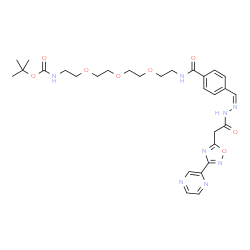 ChemSpider 2D Image | 2-Methyl-2-propanyl (13-oxo-13-{4-[(Z)-({[3-(2-pyrazinyl)-1,2,4-oxadiazol-5-yl]acetyl}hydrazono)methyl]phenyl}-3,6,9-trioxa-12-azatridec-1-yl)carbamate | C29H38N8O8