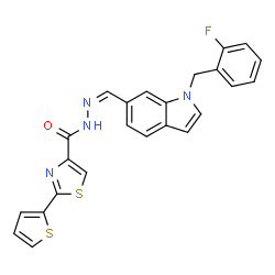 ChemSpider 2D Image | N'-{(Z)-[1-(2-Fluorobenzyl)-1H-indol-6-yl]methylene}-2-(2-thienyl)-1,3-thiazole-4-carbohydrazide | C24H17FN4OS2
