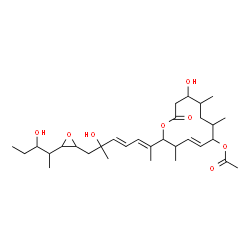 ChemSpider 2D Image | 4-C-{(1E,3E)-4-[(4E)-6-Acetoxy-10-hydroxy-3,7,9-trimethyl-12-oxooxacyclododec-4-en-2-yl]-1,3-pentadien-1-yl}-1,2-anhydro-3,5-dideoxy-1-(3-hydroxy-2-pentanyl)pentitol | C31H50O8