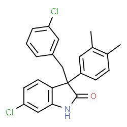 ChemSpider 2D Image | 6-Chloro-3-(3-chlorobenzyl)-3-(3,4-dimethylphenyl)-1,3-dihydro-2H-indol-2-one | C23H19Cl2NO