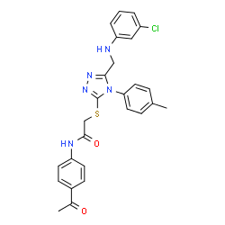 ChemSpider 2D Image | N-(4-Acetylphenyl)-2-{[5-{[(3-chlorophenyl)amino]methyl}-4-(4-methylphenyl)-4H-1,2,4-triazol-3-yl]sulfanyl}acetamide | C26H24ClN5O2S