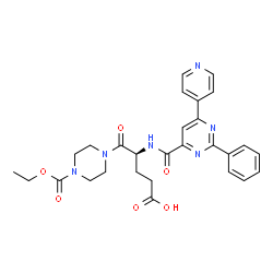ChemSpider 2D Image | (4S)-5-[4-(Ethoxycarbonyl)-1-piperazinyl]-5-oxo-4-({[2-phenyl-6-(4-pyridinyl)-4-pyrimidinyl]carbonyl}amino)pentanoic acid | C28H30N6O6