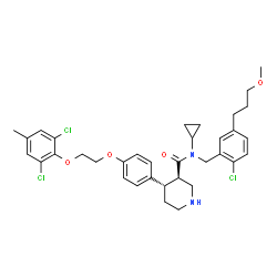ChemSpider 2D Image | (3R,4S)-N-[2-Chloro-5-(3-methoxypropyl)benzyl]-N-cyclopropyl-4-{4-[2-(2,6-dichloro-4-methylphenoxy)ethoxy]phenyl}-3-piperidinecarboxamide | C35H41Cl3N2O4