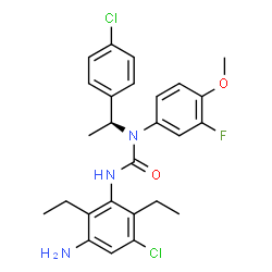 ChemSpider 2D Image | 3-(3-Amino-5-chloro-2,6-diethylphenyl)-1-[(1S)-1-(4-chlorophenyl)ethyl]-1-(3-fluoro-4-methoxyphenyl)urea | C26H28Cl2FN3O2