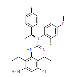 ChemSpider 2D Image | 3-(3-Amino-5-chloro-2,6-diethylphenyl)-1-[(1S)-1-(4-chlorophenyl)ethyl]-1-(2-fluoro-4-methoxyphenyl)urea | C26H28Cl2FN3O2