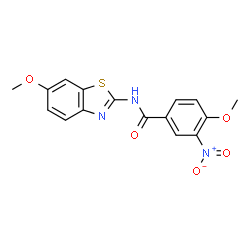 ChemSpider 2D Image | 4-Methoxy-N-(6-methoxy-1,3-benzothiazol-2-yl)-3-nitrobenzamide | C16H13N3O5S