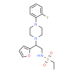 ChemSpider 2D Image | N-{2-[4-(2-Fluorophenyl)-1-piperazinyl]-2-(2-furyl)ethyl}ethanesulfonamide | C18H24FN3O3S