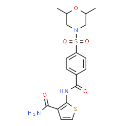 ChemSpider 2D Image | 2-({4-[(2,6-Dimethyl-4-morpholinyl)sulfonyl]benzoyl}amino)-3-thiophenecarboxamide | C18H21N3O5S2