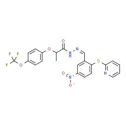ChemSpider 2D Image | N'-{(Z)-[5-Nitro-2-(2-pyridinylsulfanyl)phenyl]methylene}-2-[4-(trifluoromethoxy)phenoxy]propanehydrazide | C22H17F3N4O5S
