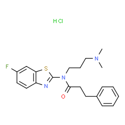 ChemSpider 2D Image | N-[3-(Dimethylamino)propyl]-N-(6-fluoro-1,3-benzothiazol-2-yl)-3-phenylpropanamide hydrochloride (1:1) | C21H25ClFN3OS