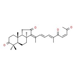 ChemSpider 2D Image | (3Z,3aS,5aR,9aR,9bS)-3a,6,6,9a-Tetramethyl-3-[(3E,5E,8Z)-6-methyl-7,10-dioxo-3,5,8-undecatrien-2-ylidene]decahydro-1H-cyclopenta[a]naphthalene-2,7-dione | C29H38O4