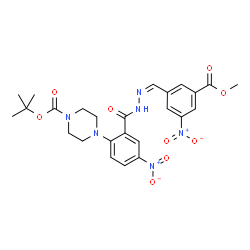 ChemSpider 2D Image | 2-Methyl-2-propanyl 4-[2-({(2Z)-2-[3-(methoxycarbonyl)-5-nitrobenzylidene]hydrazino}carbonyl)-4-nitrophenyl]-1-piperazinecarboxylate | C25H28N6O9
