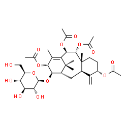 ChemSpider 2D Image | (5alpha,9alpha,10beta,13alpha,14beta)-14-(beta-D-Glucopyranosyloxy)taxa-4(20),11-diene-5,9,10,13-tetrayl tetraacetate | C34H50O14