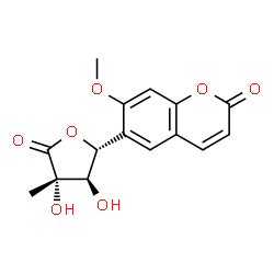 ChemSpider 2D Image | 6-[(2R,3R,4S)-3,4-Dihydroxy-4-methyl-5-oxotetrahydro-2-furanyl]-7-methoxy-2H-chromen-2-one | C15H14O7