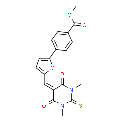 ChemSpider 2D Image | Methyl 4-{5-[(1,3-dimethyl-4,6-dioxo-2-thioxotetrahydro-5(2H)-pyrimidinylidene)methyl]-2-furyl}benzoate | C19H16N2O5S