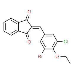 ChemSpider 2D Image | 2-(3-Bromo-5-chloro-4-ethoxybenzylidene)-1H-indene-1,3(2H)-dione | C18H12BrClO3
