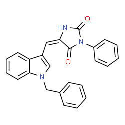 ChemSpider 2D Image | (5E)-5-[(1-Benzyl-1H-indol-3-yl)methylene]-3-phenyl-2,4-imidazolidinedione | C25H19N3O2
