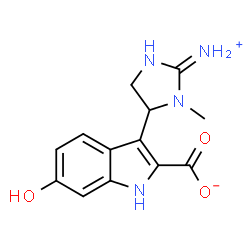 ChemSpider 2D Image | 6-Hydroxy-3-(2-iminio-3-methyl-4-imidazolidinyl)-1H-indole-2-carboxylate | C13H14N4O3