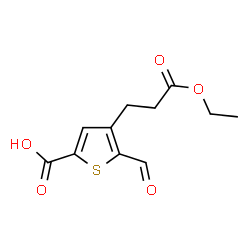ChemSpider 2D Image | 4-(3-Ethoxy-3-oxopropyl)-5-formyl-2-thiophenecarboxylic acid | C11H12O5S