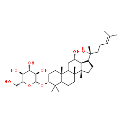 ChemSpider 2D Image | (3alpha,5xi,9xi,12alpha,13alpha,14beta,20R)-12,20-Dihydroxydammar-24-en-3-yl beta-D-glucopyranoside | C36H62O8