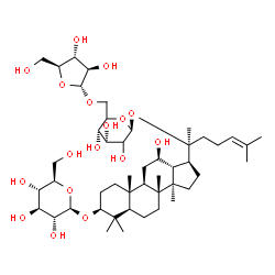 ChemSpider 2D Image | (3beta,12beta)-3-(beta-D-Glucopyranosyloxy)-12-hydroxydammar-24-en-20-yl 6-O-alpha-L-arabinofuranosyl-beta-D-erythro-hexopyranoside | C47H80O17