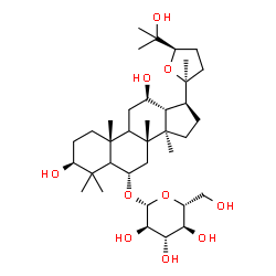 ChemSpider 2D Image | (3beta,5xi,6alpha,9xi,12beta,24R)-3,12,25-Trihydroxy-20,24-epoxydammaran-6-yl beta-D-glucopyranoside | C36H62O10